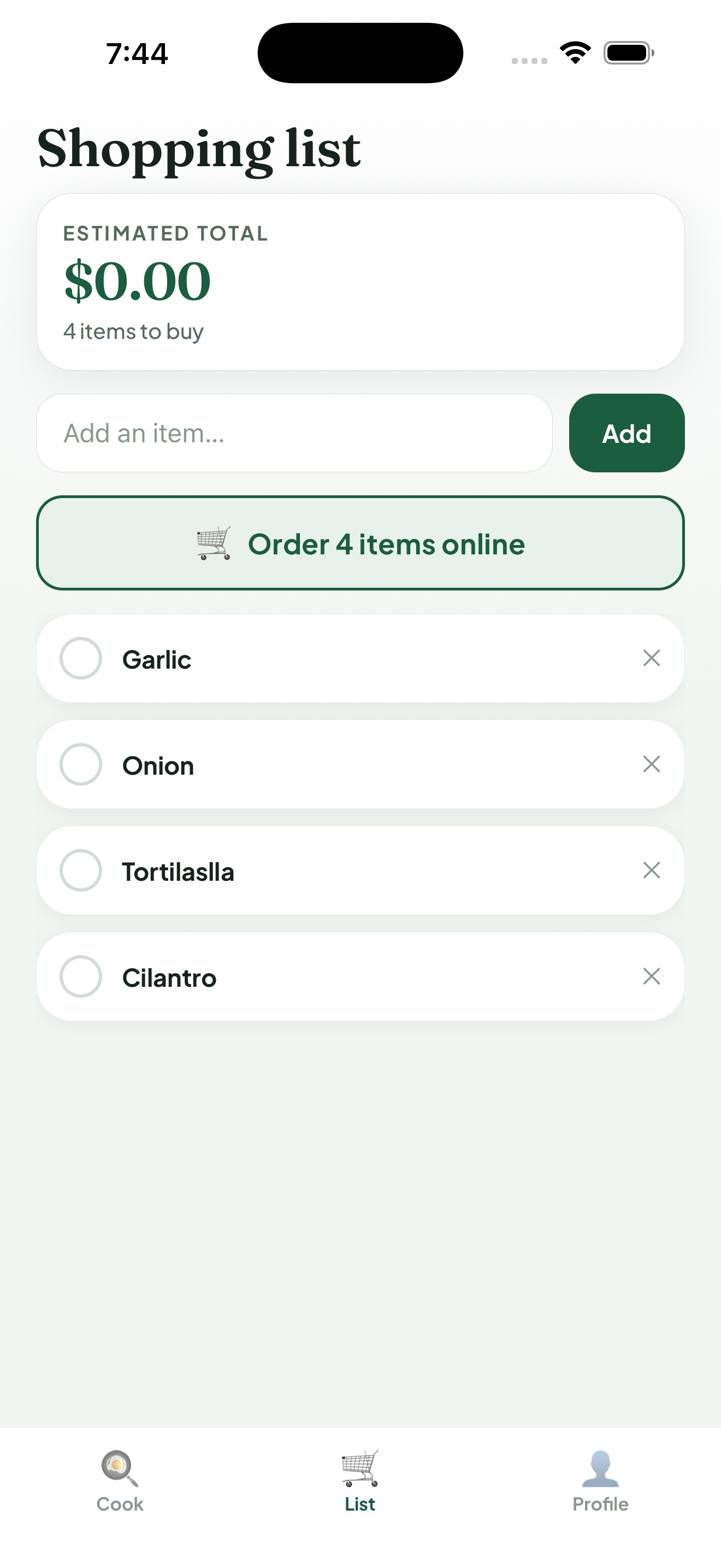 Forkast ingredient list