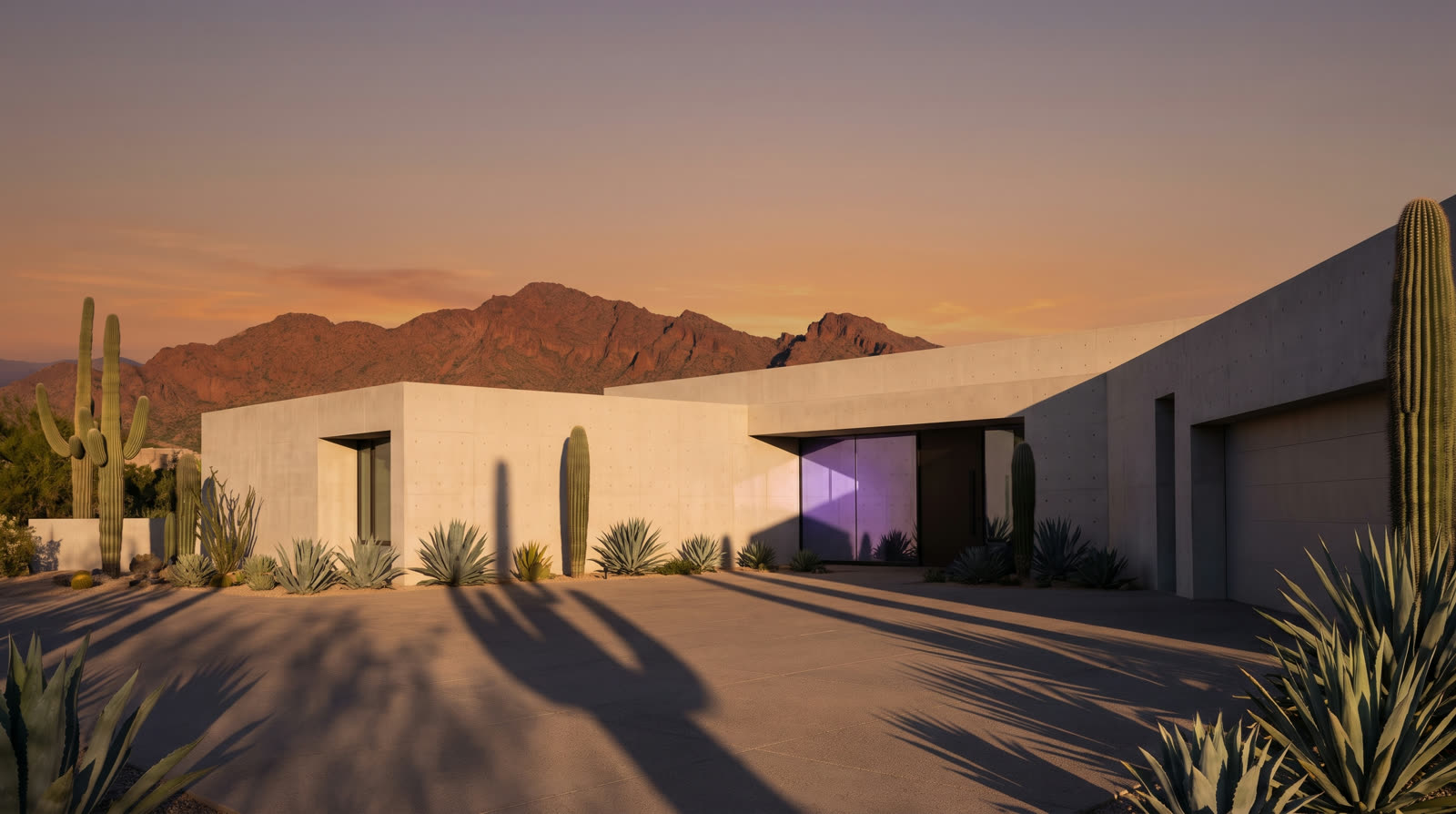 Modern desert architecture against the Phoenix mountains
